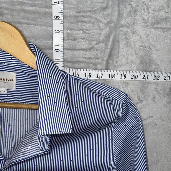 Scotch & Soda Men Blue Stripe Stretch Dress Shirt Size 18 35/36 Red Dots Casual - Picture 9 of 10
